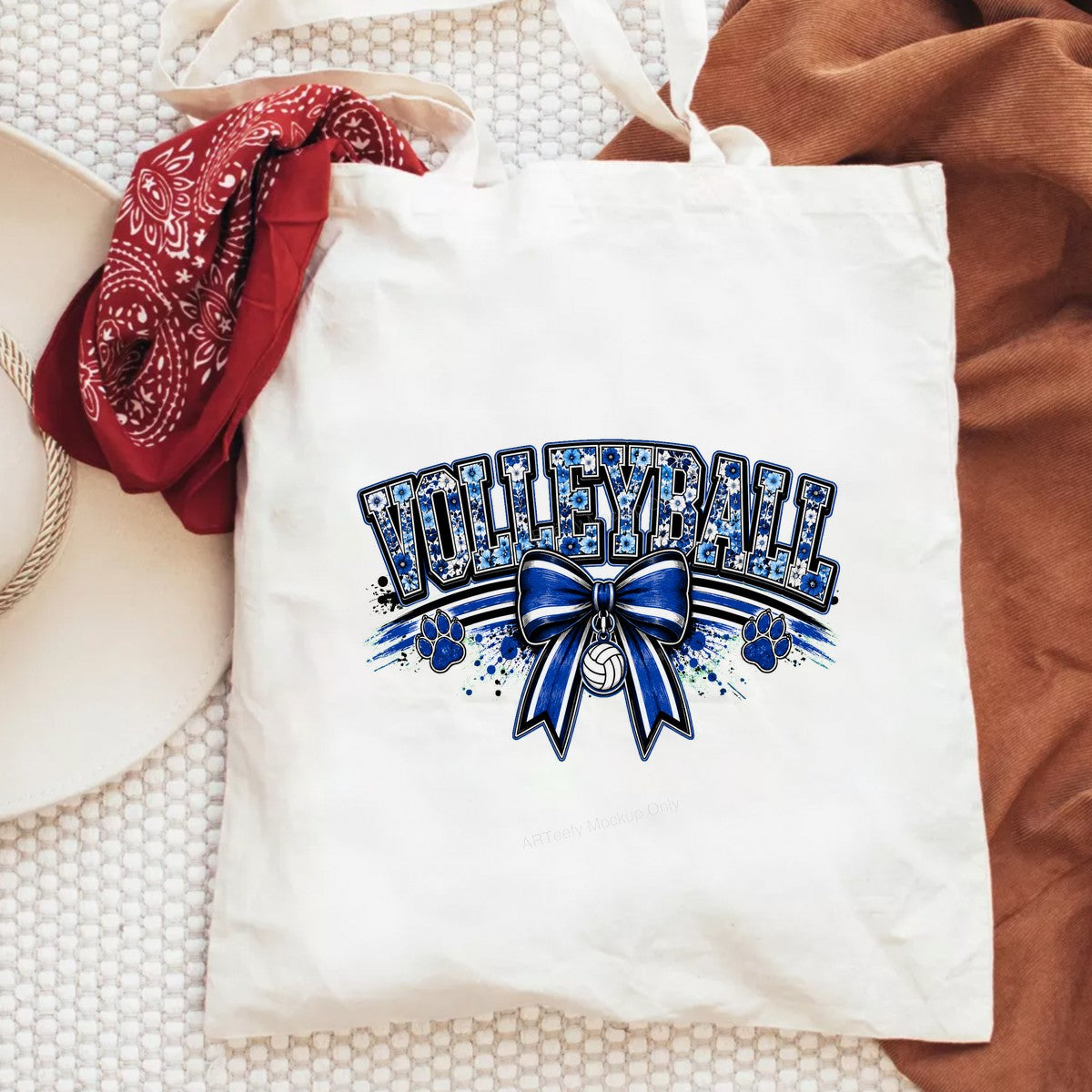 DTF Heat Transfer Volleyball Blue Floral Bow and Paw Print Graphic for T Shirts Hoodies and Team Spirit Apparel - 6