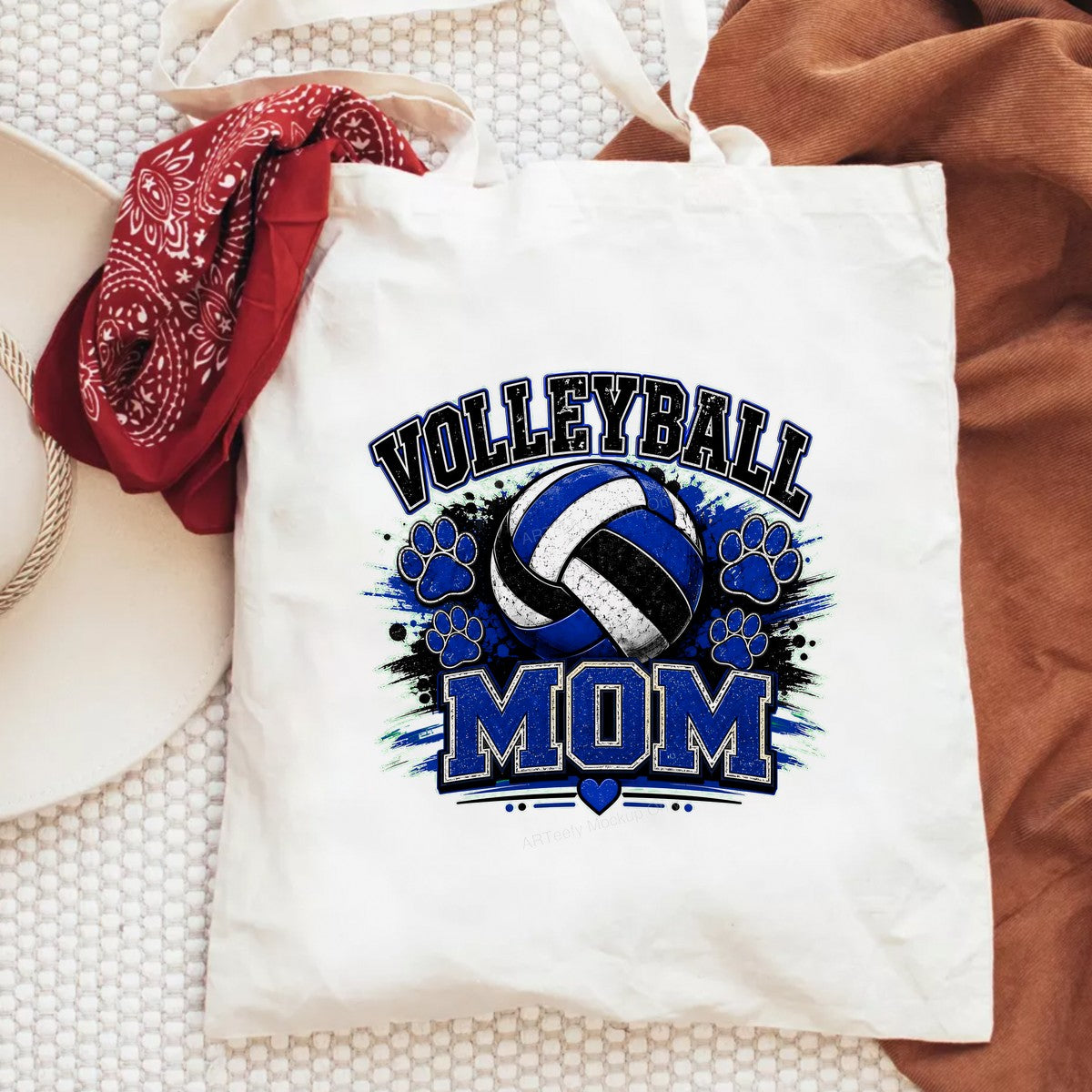DTF Transfer Volleyball Mom Paw Print Blue Grunge Graphic for T Shirts Hoodies and Tote Bags - 6