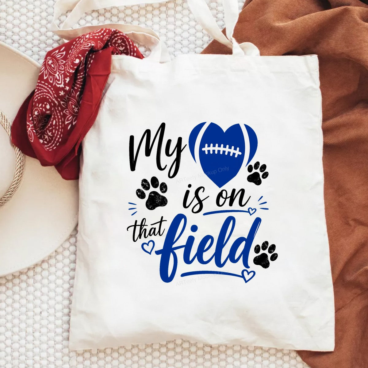 DTF Transfer My Heart Is On That Field Football Heart with Paw Prints Graphic for T Shirts Hoodies and Game Day Apparel - 6