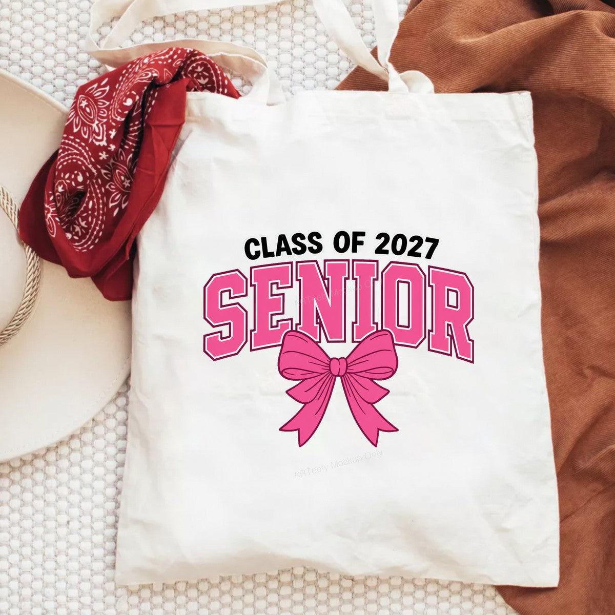 DTF Transfer Class of 2027 Senior Pink Bow Graphic for T Shirts Hoodies and Tote Bags - 6