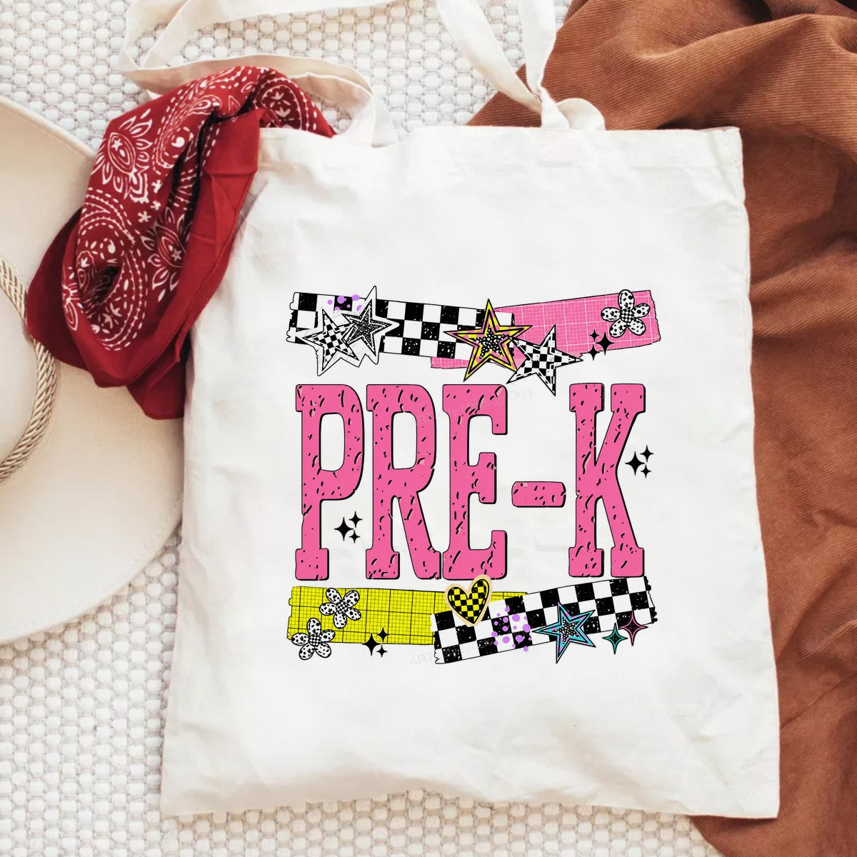 DTF Heat Transfer PRE-K Checkerboard Stars and Hearts Graphic for T Shirts Hoodies and Tote Bags - 6