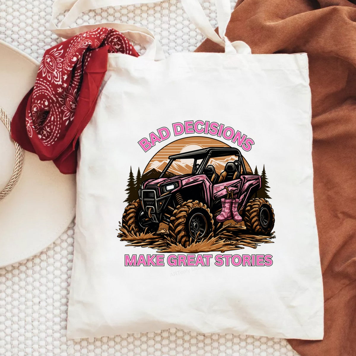DTF Transfer Bad Decisions Make Great Stories Pink ATV Mud Riding Graphic for T Shirts Hoodies and Casual Wear - 6