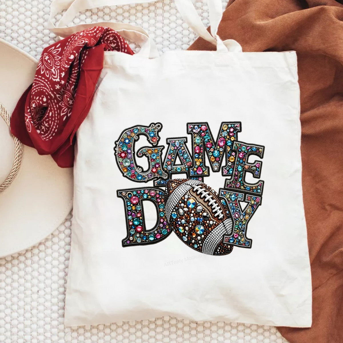 DTF Heat Transfer Game Day Football Rhinestone Jewel Graphic for T Shirts Hoodies and Game Outfits - 6