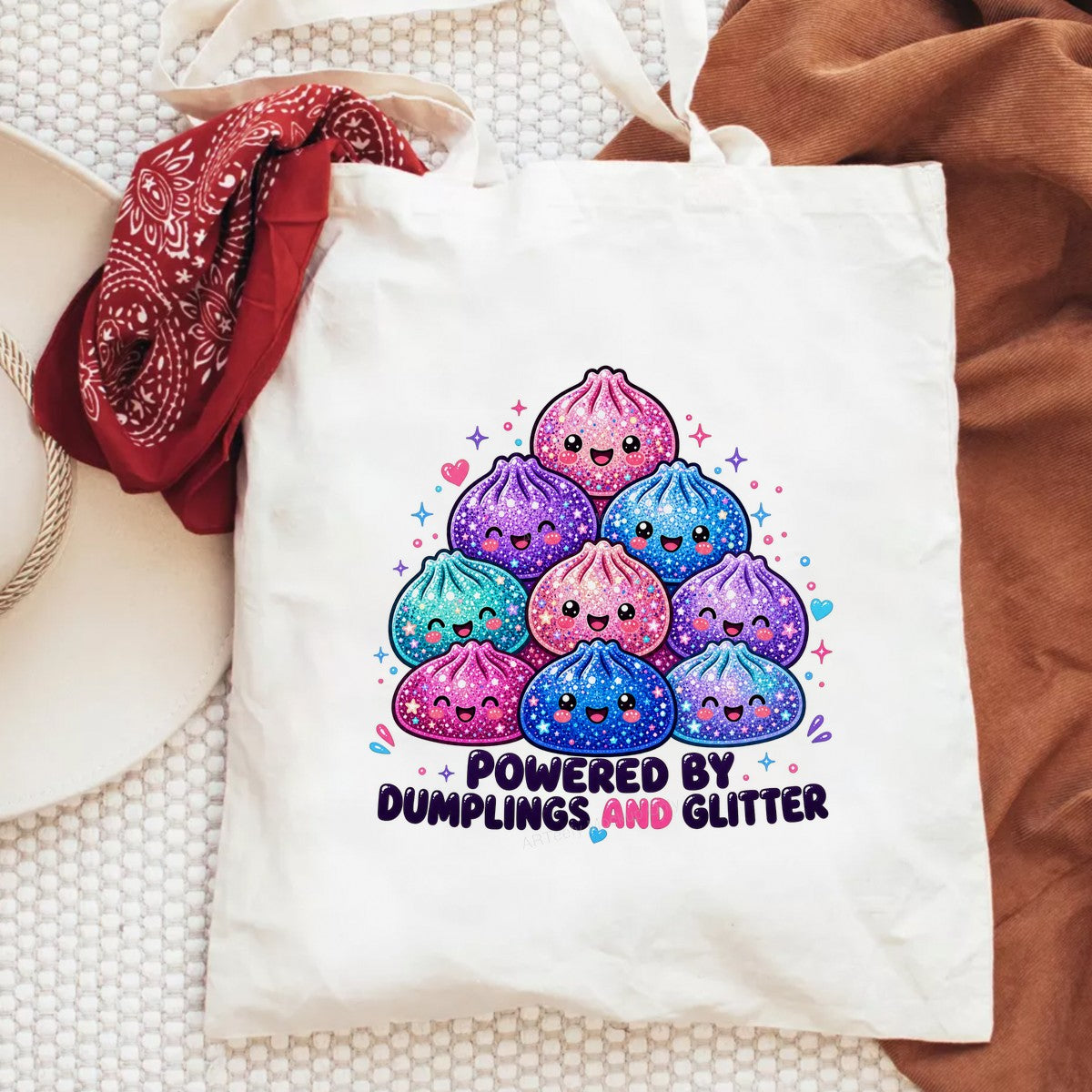 Funny Graphic Transfer Powered By Dumplings And Glitter Kawaii Sparkle Dumpling Art for T Shirts Hoodies and Tote Bags - 6