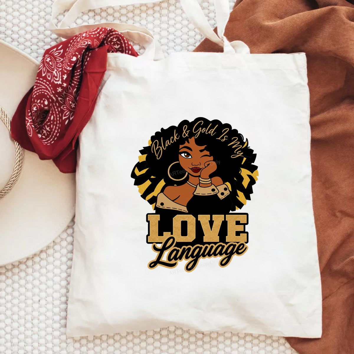 DTF Heat Transfer Black & Gold Is My Love Language Afro Woman Graphic for T Shirts Hoodies and Tote Bags - 6