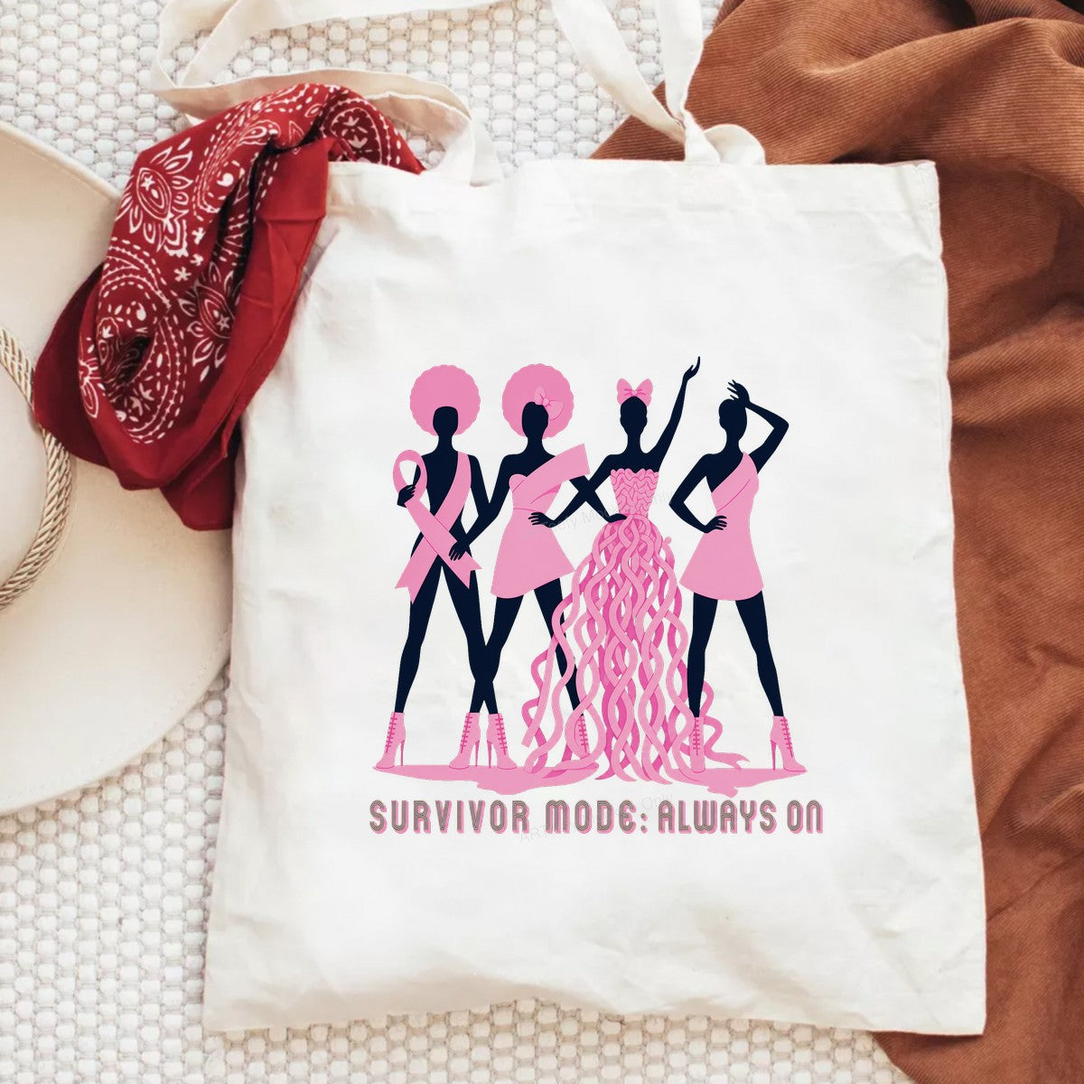 DTF Transfer Survivor Mode Always On Pink Ribbon Women Silhouette Graphic for T Shirts Hoodies and Tote Bags - 6