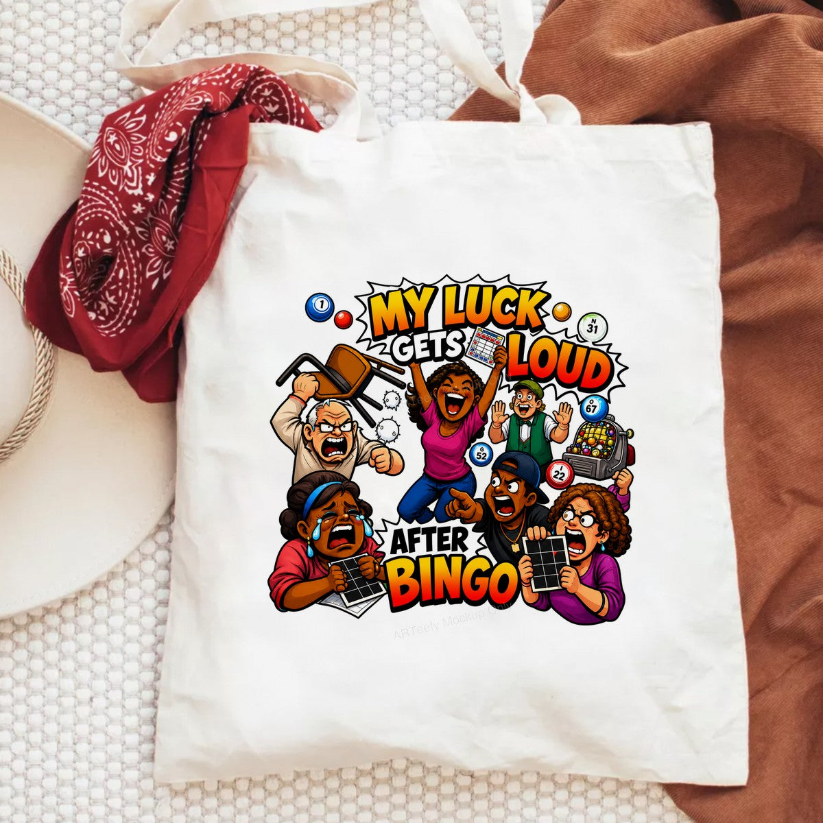 Funny Graphic Transfer My Luck Gets Loud After Bingo Cartoon Players Design for T Shirts Hoodies and Tote Bags - 6