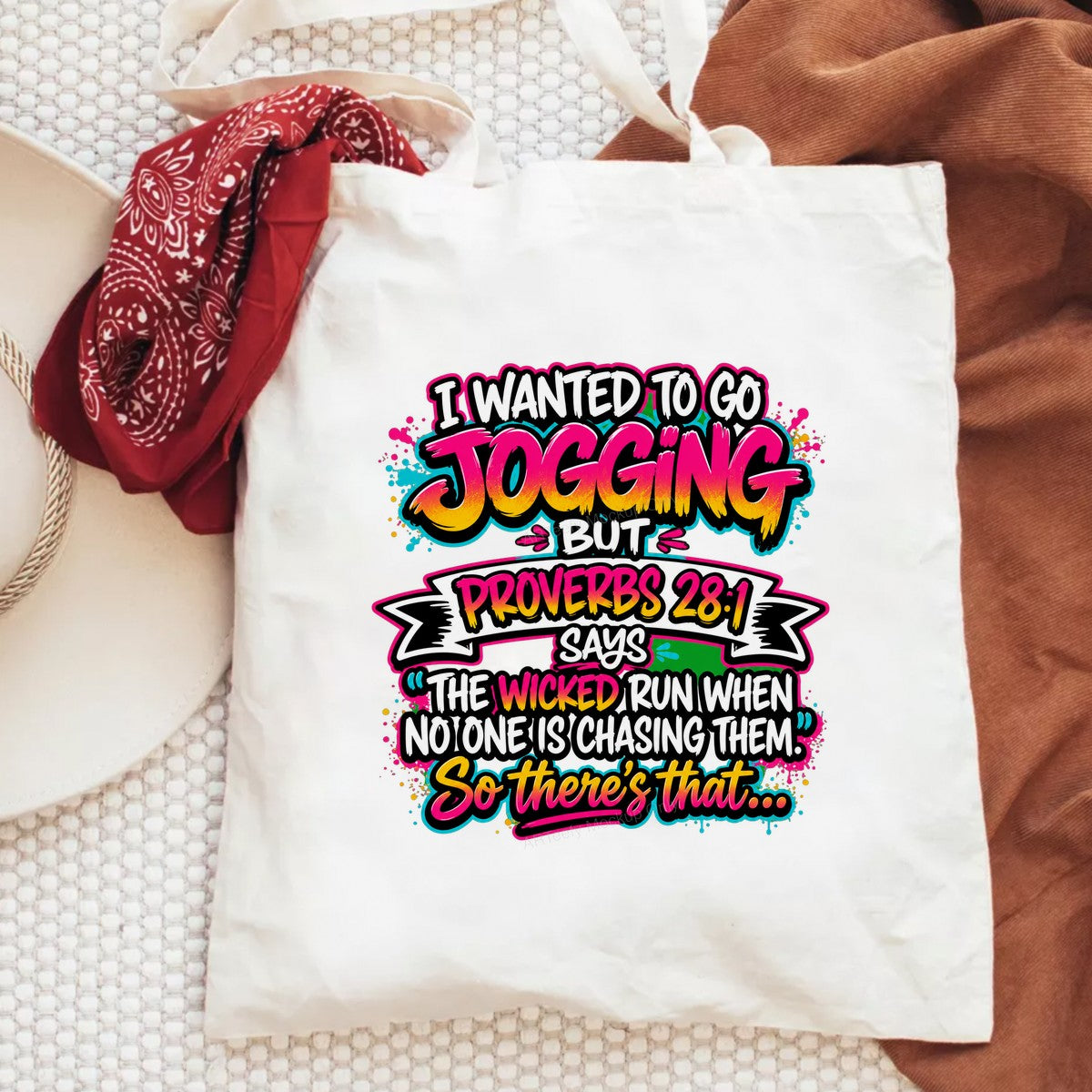 Christian Heat Transfer I Wanted To Go Jogging Proverbs 28:1 Funny Quote Neon Graffiti Style for T Shirts Hoodies and Casual Wear - 6