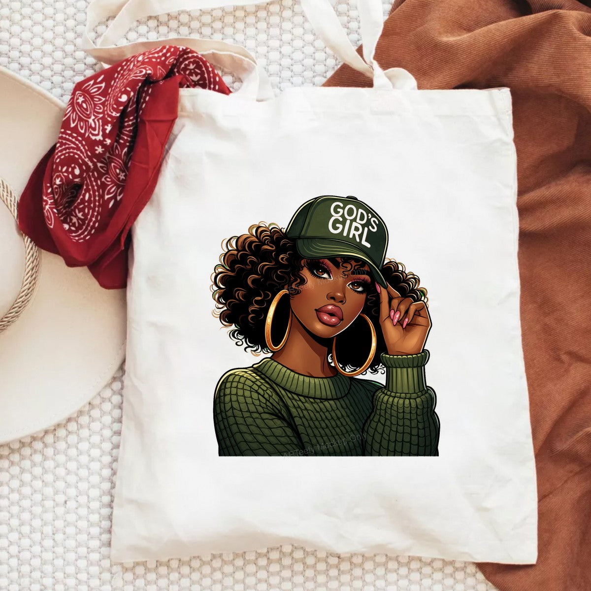 Christian Heat Transfer God’s Girl Afro Woman Graphic with Green Hat for T Shirts Hoodies and Tote Bags - 6