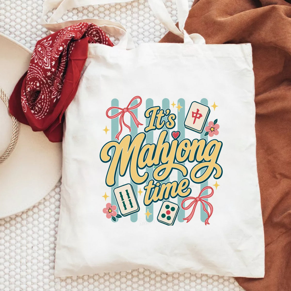 DTF Transfer It’s Mahjong Time Quote with Tiles and Bows Graphic for T Shirts Hoodies and Game Night Gifts - 6