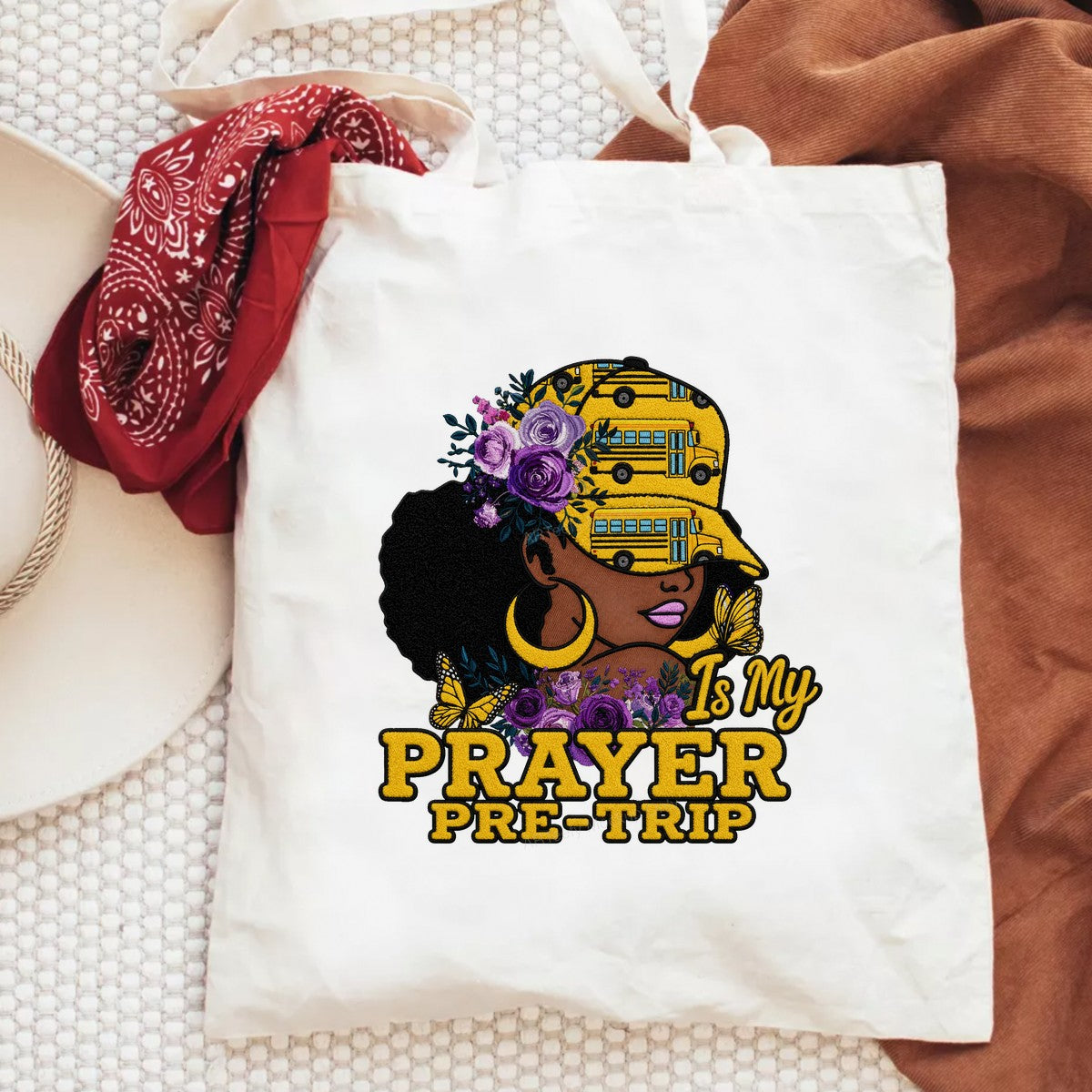 DTF Transfer School Bus Driver Prayer Pre-Trip Afro Woman Floral Graphic for T Shirts Hoodies and Tote Bags - 6