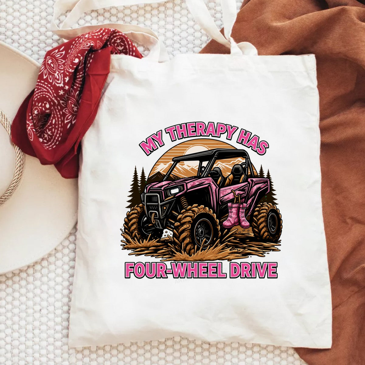 DTF Transfer My Therapy Has Four Wheel Drive Pink ATV Graphic for T Shirts Hoodies and Off Road Apparel - 6