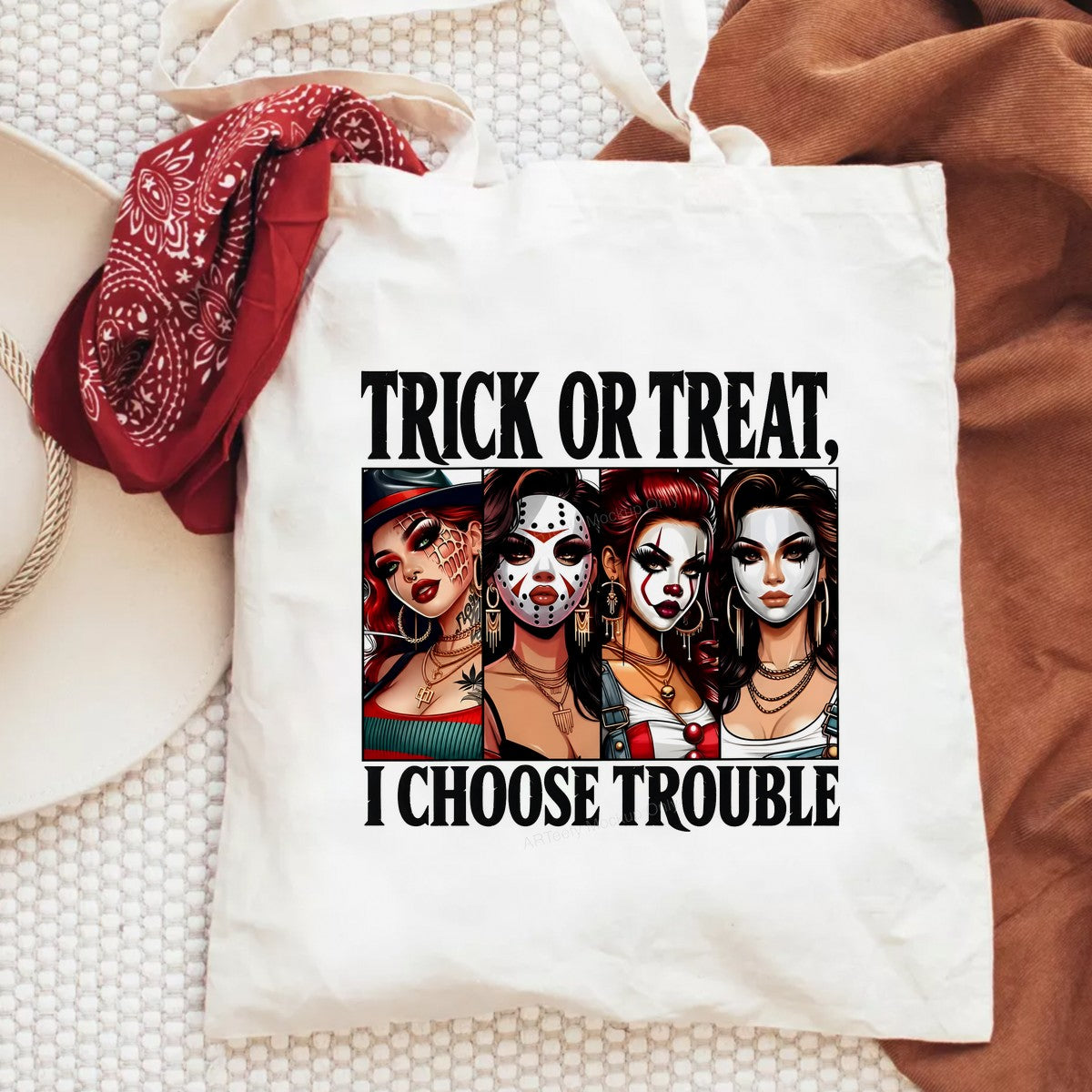 DTF Transfer Trick Or Treat I Choose Trouble Halloween Makeup Girl Graphic for T Shirts Hoodies and Tote Bags - 6