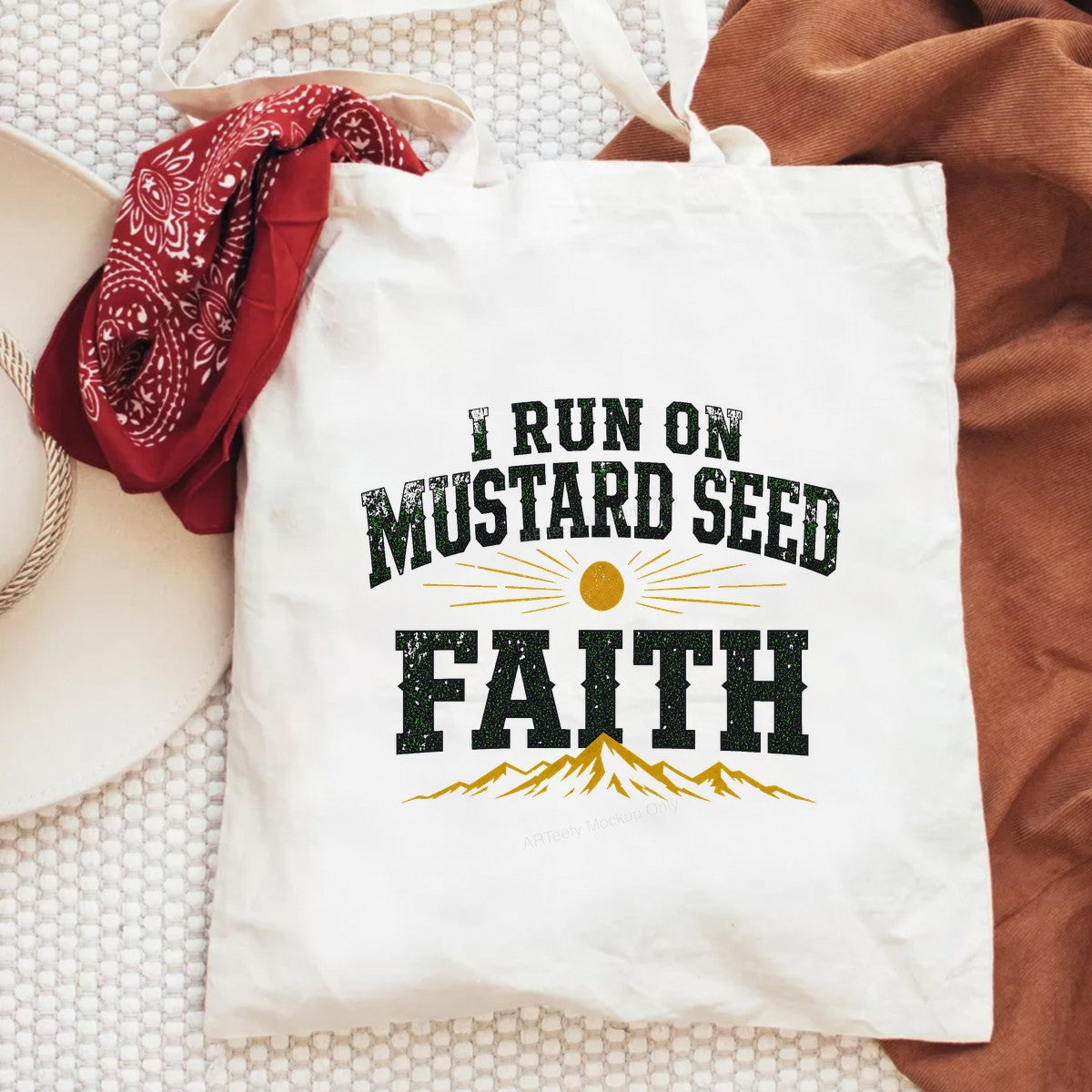 Christian Heat Transfer I Run On Mustard Seed Faith Mountain Graphic for T Shirts Hoodies and Tote Bags - 6