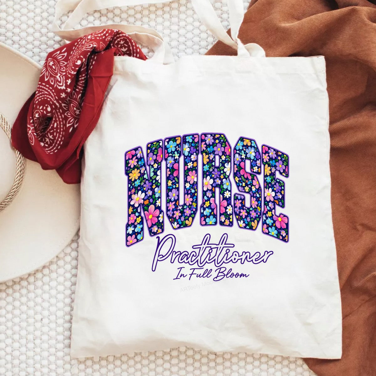 DTF Transfer Nurse Practitioner In Full Bloom Floral Lettering Graphic for T Shirts Hoodies and Tote Bags - 6