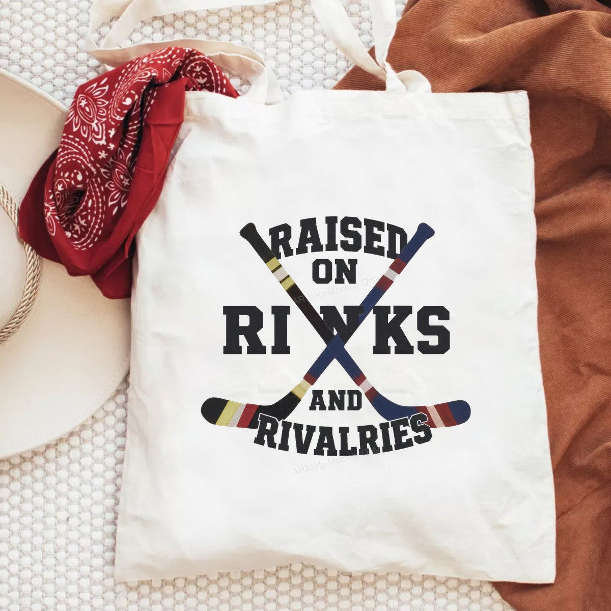 DTF Transfer Raised On Rinks And Rivalries Hockey Sticks Graphic for T Shirts Hoodies and Game Day Apparel - 6