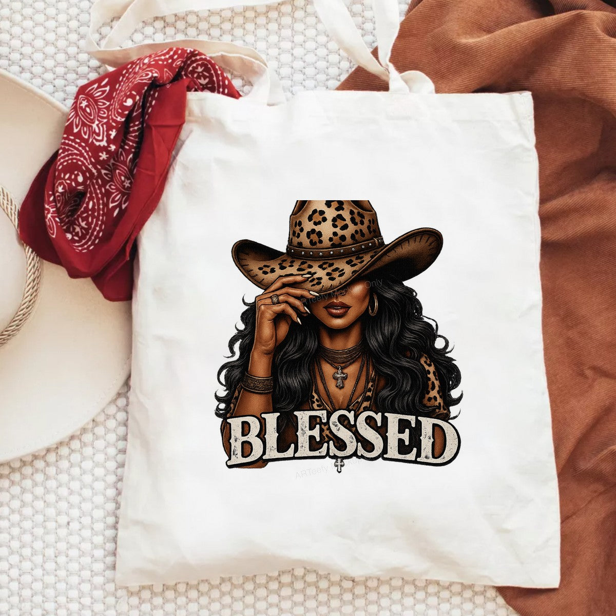 Western Heat Transfer Blessed Cowgirl Leopard Print Hat Christian Graphic for T Shirts Hoodies and Tote Bags - 6