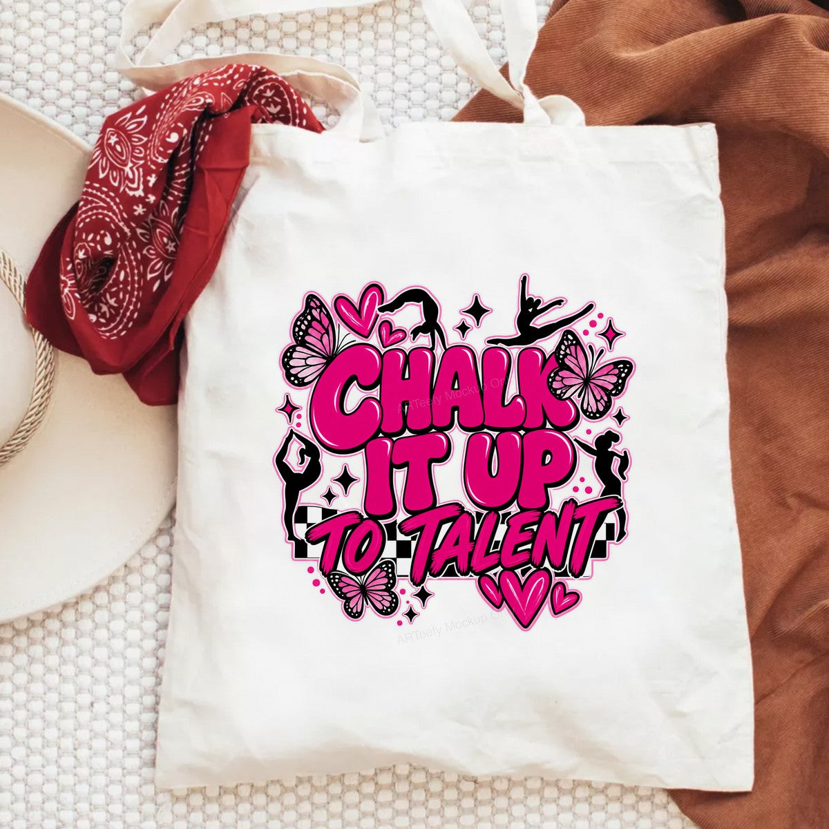 DTF Heat Transfer Chalk It Up To Talent Gymnastics Quote Pink Butterfly Graphic for T Shirts Hoodies and Dance Apparel - 6