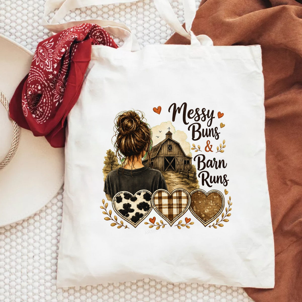 DTF Heat Transfer Messy Buns and Barn Runs Farm Girl Rustic Heart Graphic for T Shirts Hoodies and Tote Bags - 6