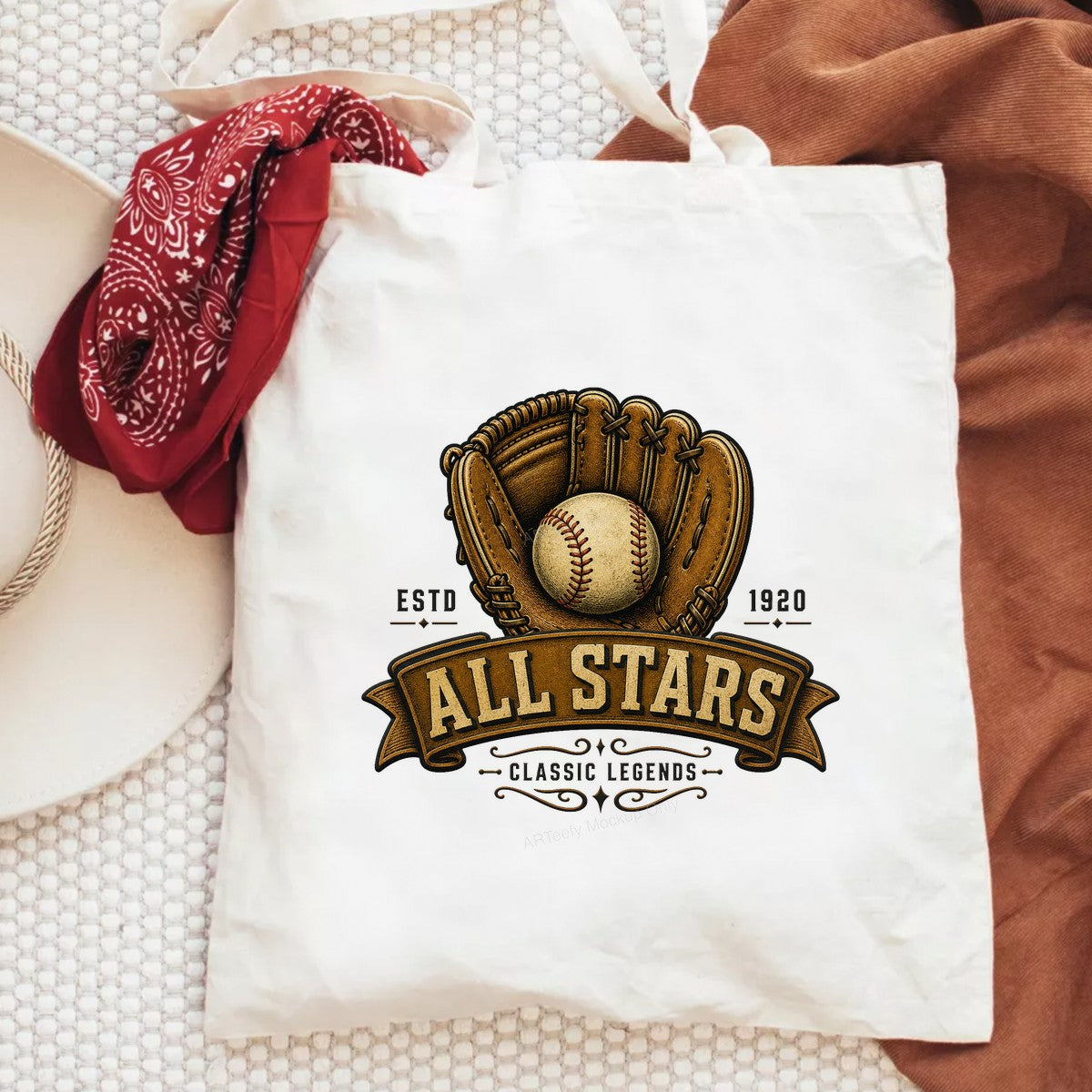 DTF Transfer All Stars Baseball Glove Vintage Emblem Graphic for T Shirts Hoodies and Tote Bags - 6