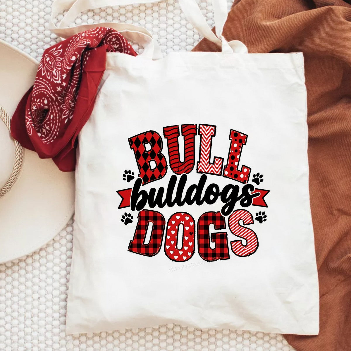 DTF Transfer Bull Bulldogs Dogs Red Plaid and Heart Graphic for T Shirts Hoodies and Tote Bags - 6