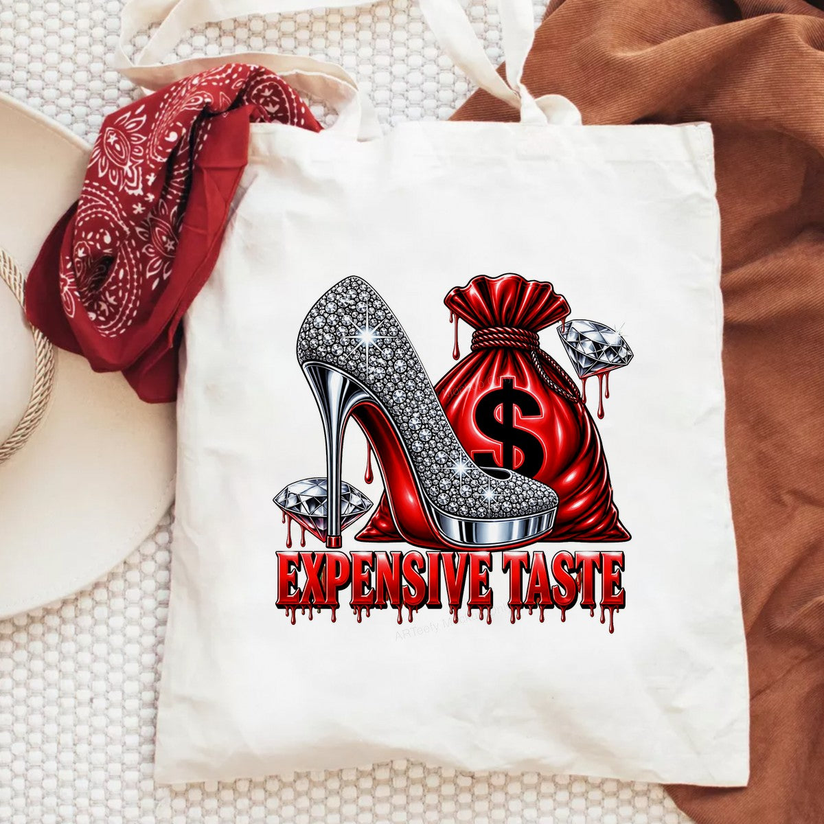 DTF Transfer Expensive Taste Crystal High Heel and Money Bag Graphic for T Shirts Hoodies and Tote Bags - 6