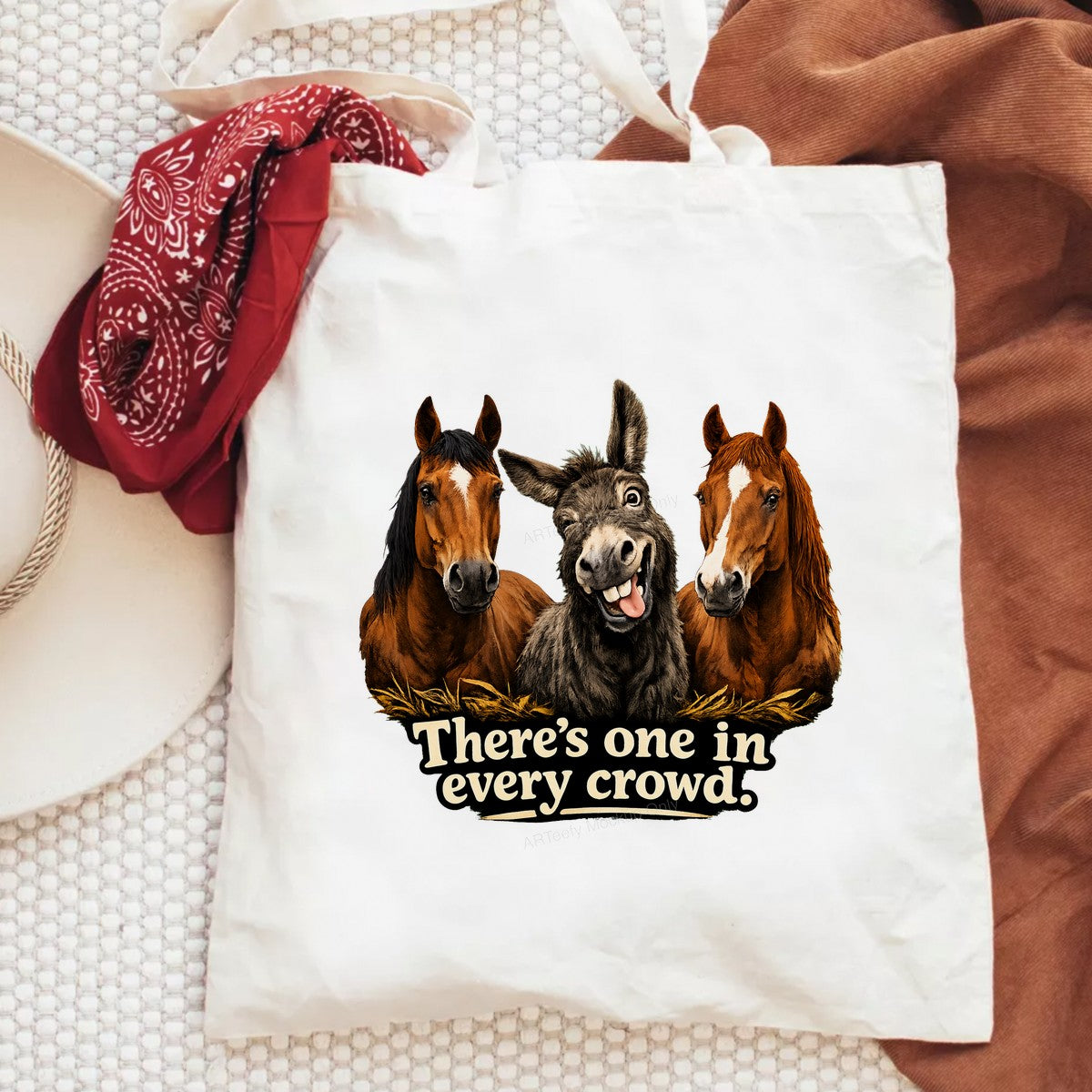 Funny Graphic Transfer “There’s One in Every Crowd” Silly Donkey with Horses Cartoon Design for T Shirts Hoodies and Casual Wear - 6