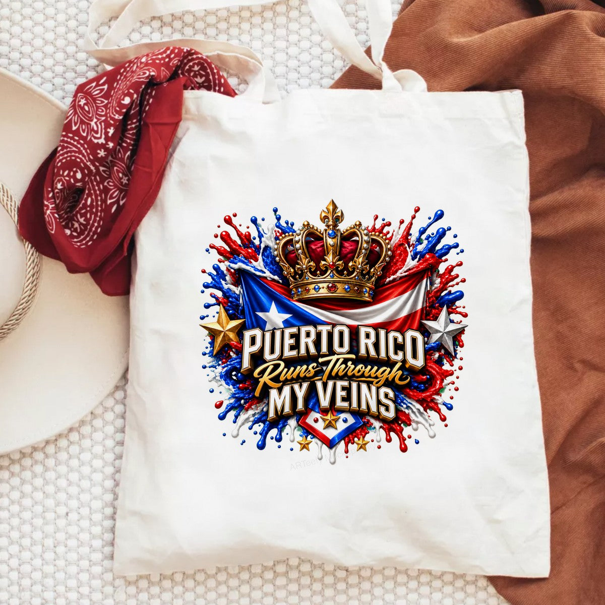 DTF Heat Transfer Puerto Rico Runs Through My Veins Crown and Flag Graphic for T Shirts Hoodies and Casual Wear - 6
