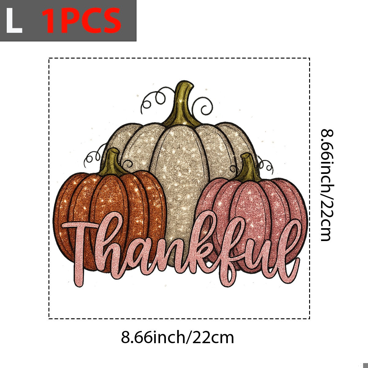 DTF Heat Transfer Iron On Sticker Thankful Glitter Pumpkins for Fall Home Decor Thanksgiving Apparel and DIY Projects - 7