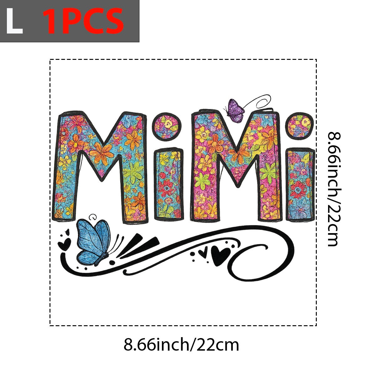 DTF Heat Transfer Iron On Sticker Floral Butterfly Letter MiMi Pattern for Crafts Clothing Decoration DIY Projects Adult Apparel Customization - 7