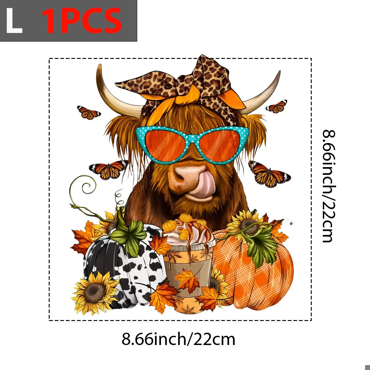DTF Heat Transfer Iron On Sticker Highland Cow with Sunglasses and Pumpkins for Fall Home Decor T Shirts Hoodies Bags and Halloween Party Favors - 7