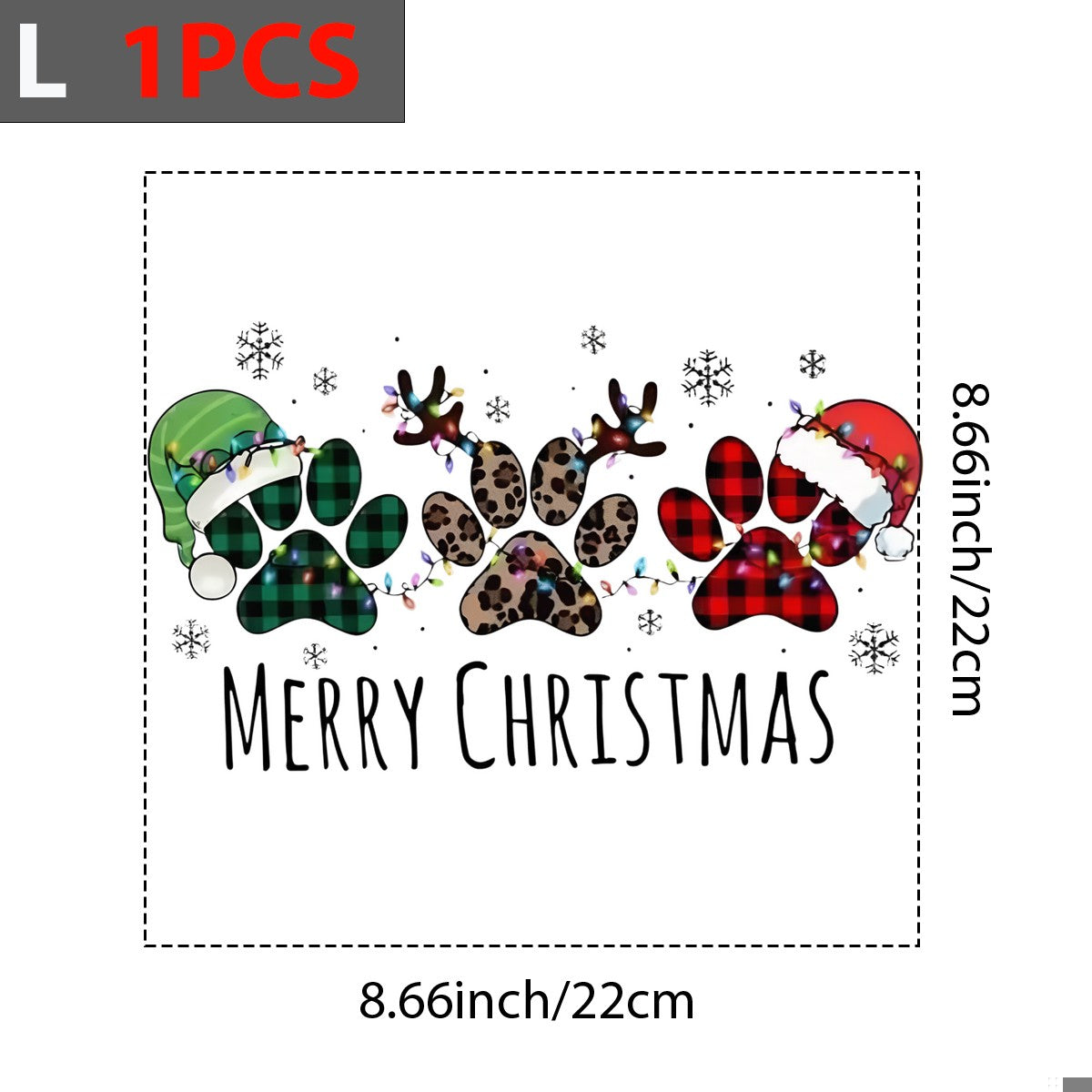 DTF Heat Transfer Iron On Sticker Merry Christmas Paw Prints with Santa Hats Snowflakes and Christmas Lights for Holiday T Shirts Hoodies Bags Home Decoration and Family Celebration - 7
