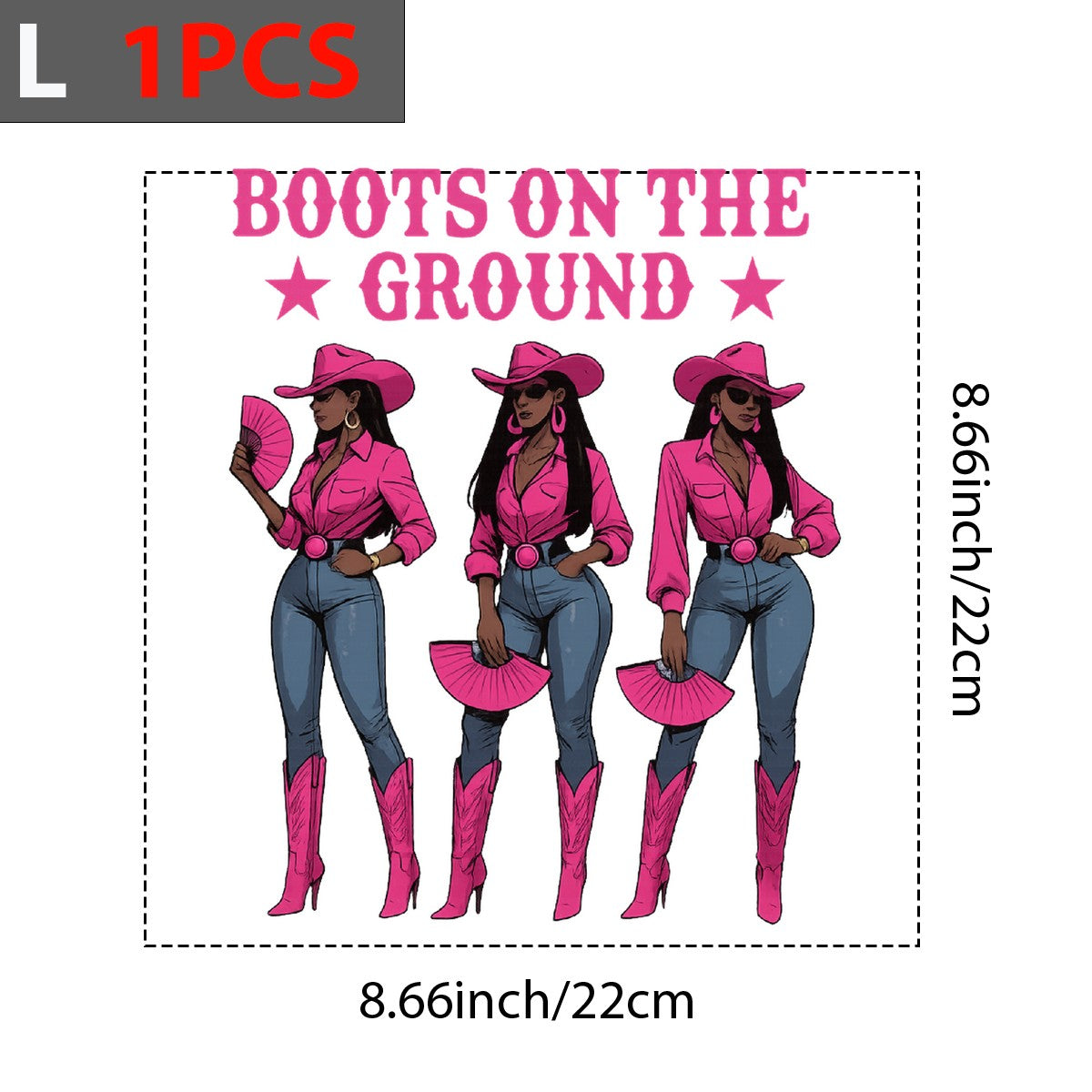 DTF Heat Transfer Iron On Sticker Boots On The Ground Western Cowgirl Style Pink Shirt and Jeans for Apparel Bags Jackets and Home Decor - 7