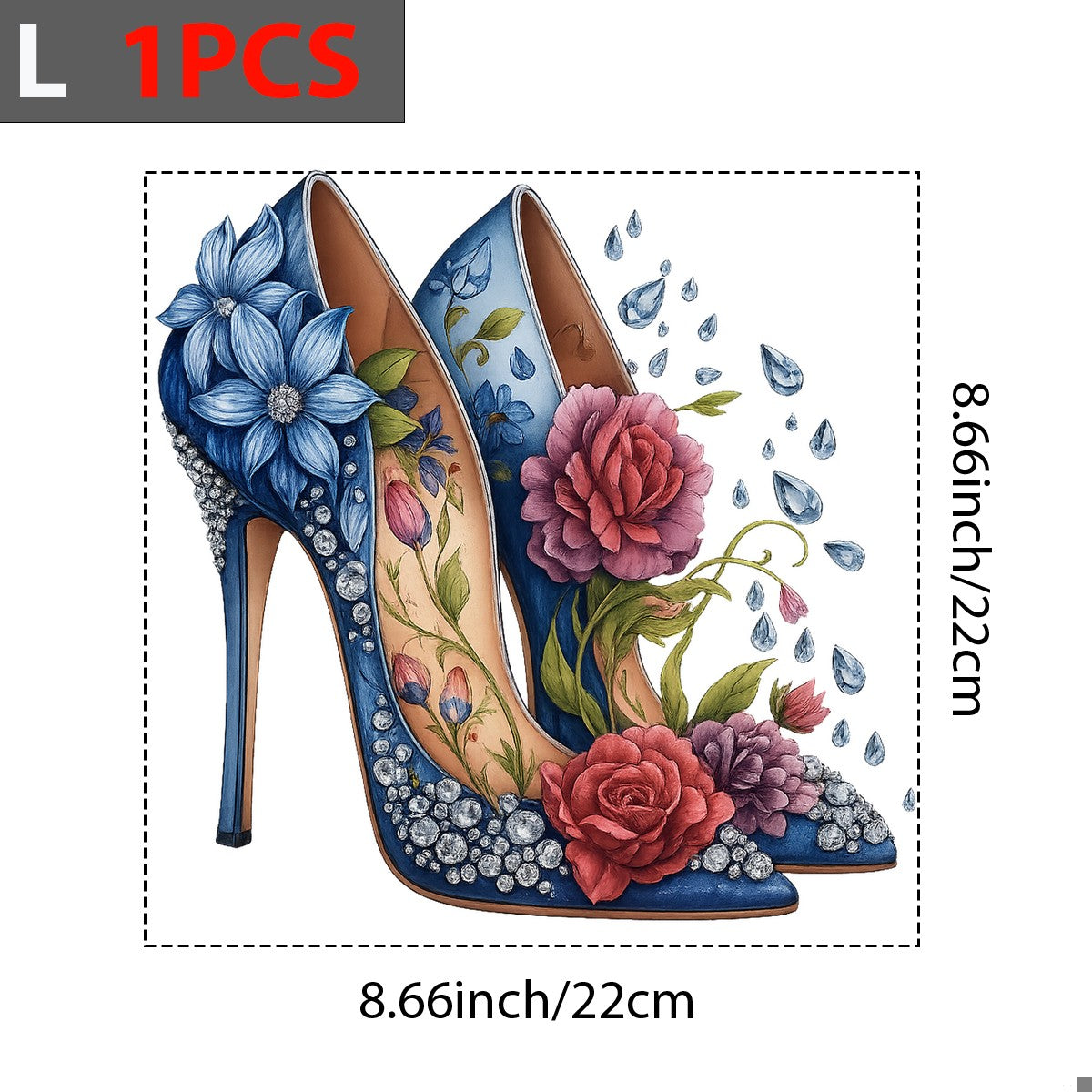 DTF Heat Transfer Iron On Sticker Elegant Floral Design with Rhinestones Sparkling for Fashionable Footwear and Home Decor - 7