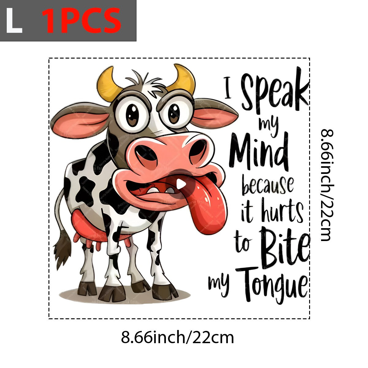 DTF Heat Transfer Iron On Sticker Funny Cow Cartoon with I Speak My Mind Quote for T Shirts Hoodies Bags and Home Decor - 7