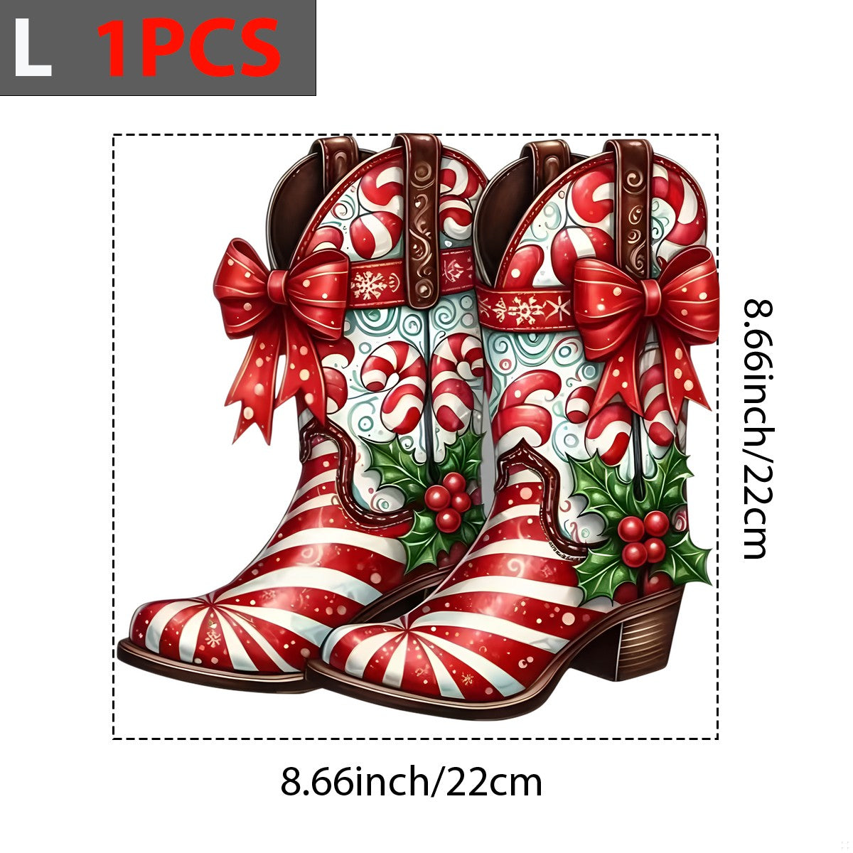 DTF Heat Transfer Iron On Sticker Christmas Candy Cane Cowgirl Boots Festive Holiday Apparel for T Shirts Hoodies Bags and Home Decor - 7