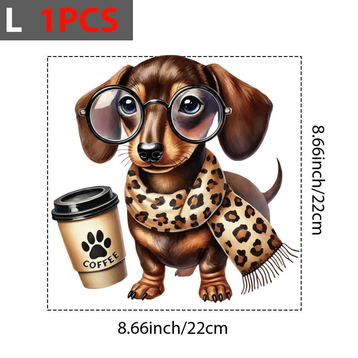 DTF Heat Transfer Iron On Sticker Cute Dachshund with Coffee Cup and Leopard Scarf for Fall Home Decor T Shirts Hoodies and Tote Bags - 7