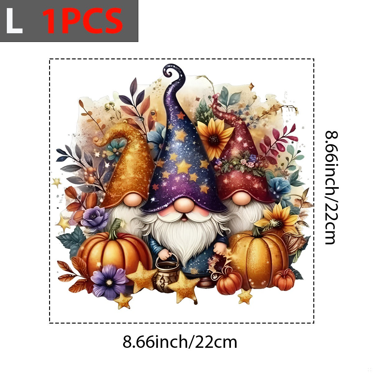 DTF Heat Transfer Iron On Sticker Gnome Trio with Pumpkins and Autumn Leaves for Halloween Decorations Fall Home Decor T Shirts and Bags - 7