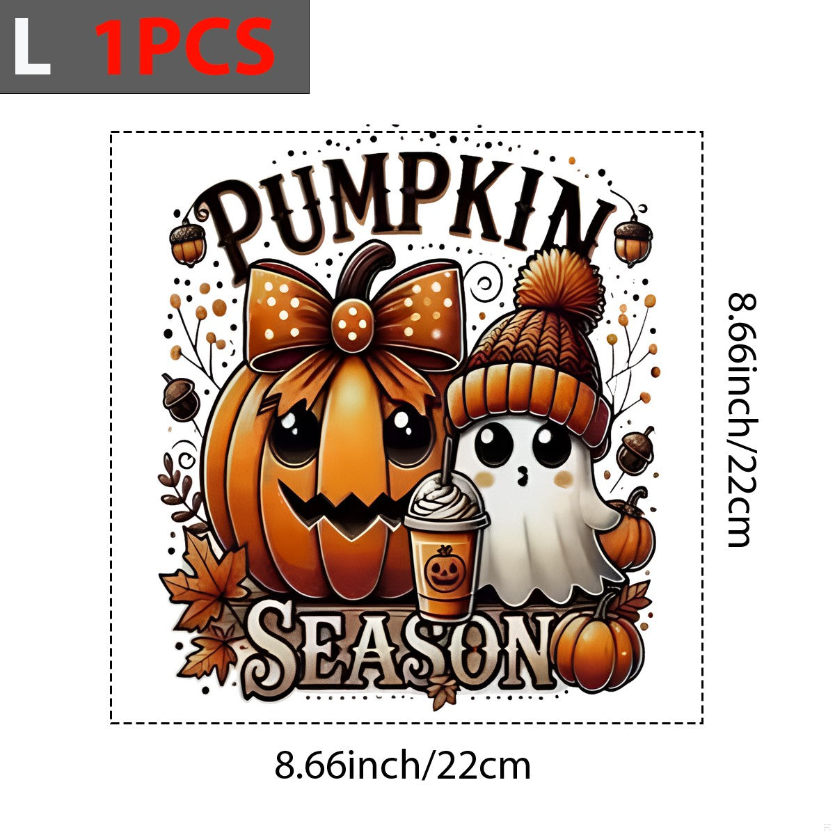 DTF Heat Transfer Iron On Sticker Cute Pumpkin and Ghost with Coffee Autumn Leaves for Halloween Decorations T Shirts Hoodies Tote Bags and Home Decor - 7