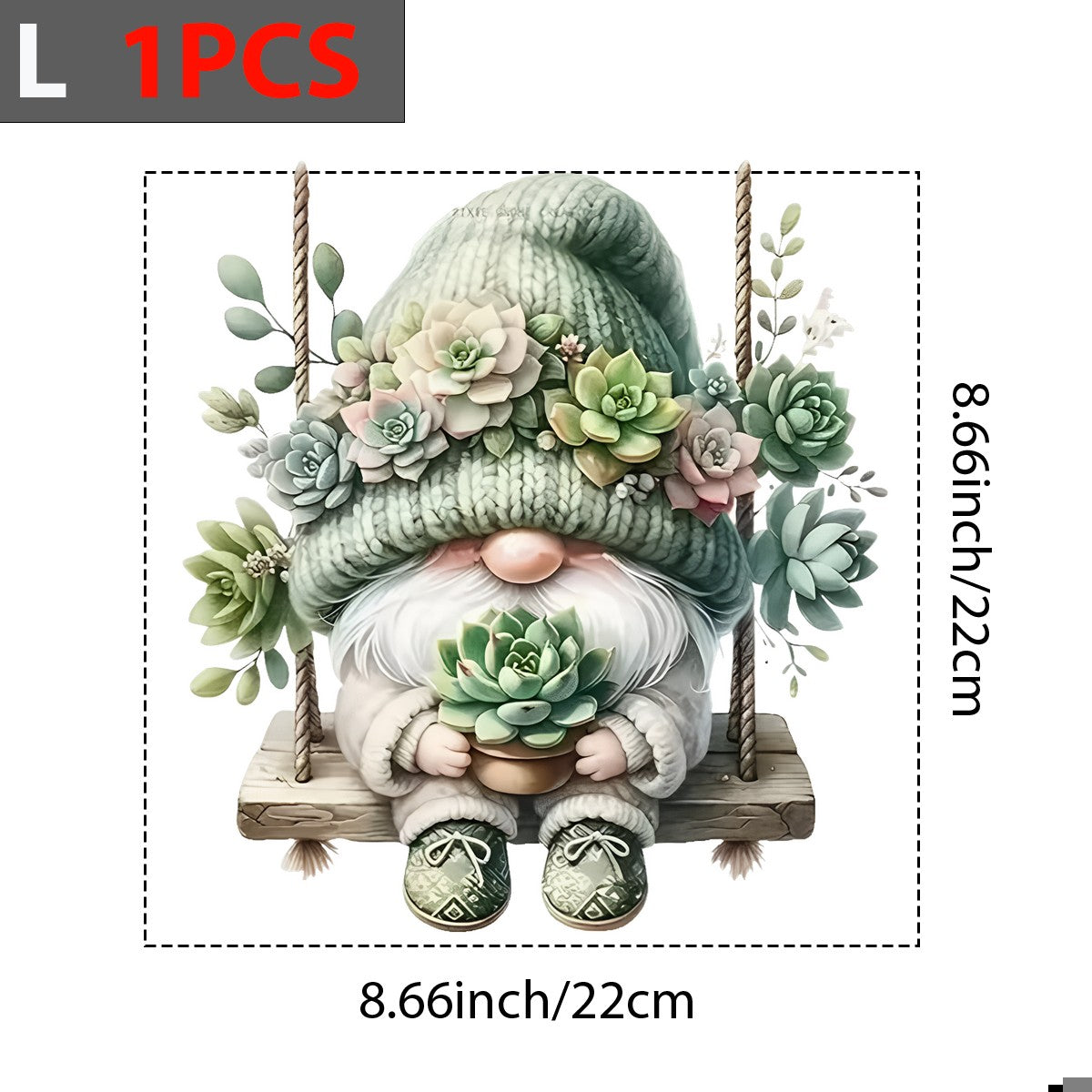 DTF Heat Transfer Iron On Sticker Gnome with Succulent Plants in Green Knit Hat for Fall Home Decor T Shirts Hoodies Bags and Seasonal Gifts - 7