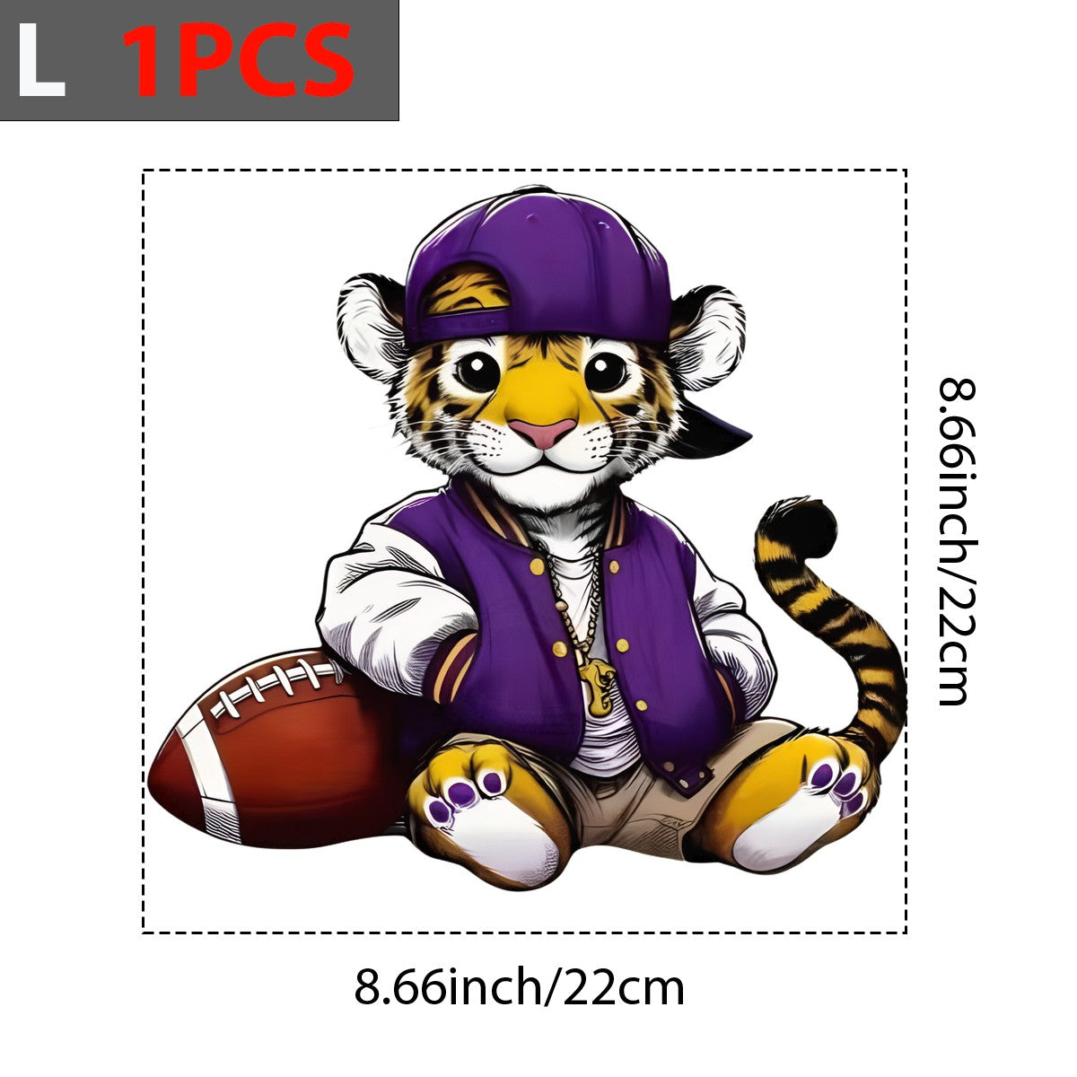 DTF Heat Transfer Iron On Sticker Cute Sporty Tiger with Purple Cap and Football Graphic for Apparel Bags Jackets and Home Decor - 7