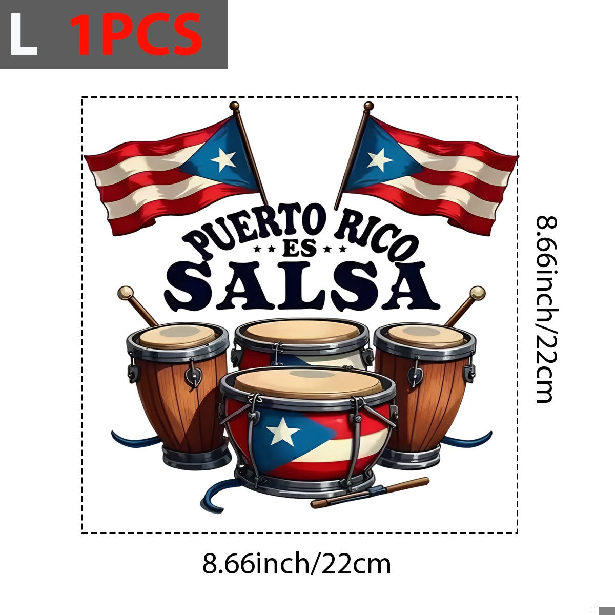 DTF Heat Transfer Iron On Sticker Puerto Rico Salsa Drum Set Pattern for Music Lovers Apparel Bags Jackets and Home Decor - 7