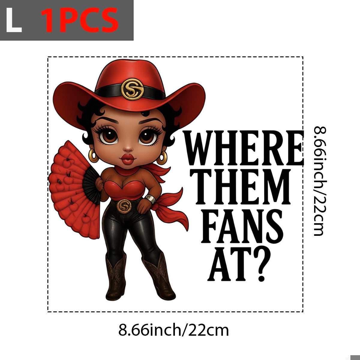 DTF Heat Transfer Iron On Sticker Western Cowgirl with Red Fan and Hat for Rodeo Outfit T Shirts Jackets and Home Decor - 7