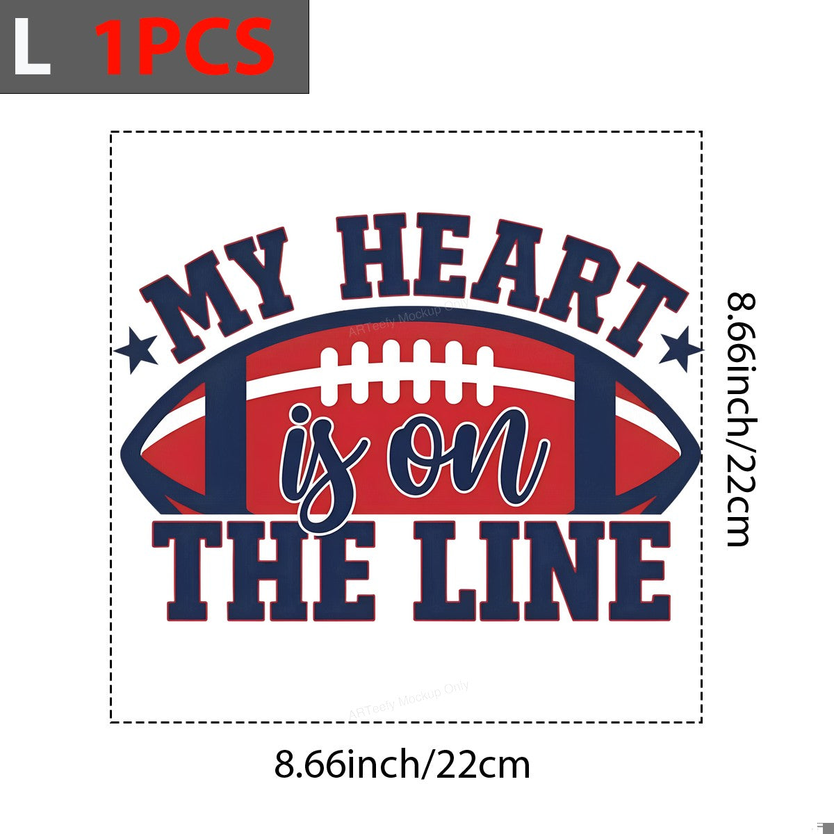 DTF Heat Transfer Iron On Sticker Iron On Transfers for T Shirts Football Theme My Heart is on the Line Design for Sports Apparel Local Warehouse - 7