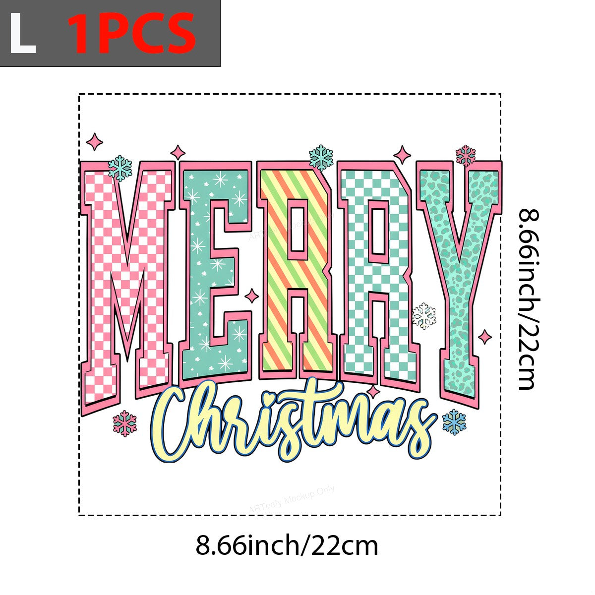 DTF Heat Transfer Iron On Sticker Heat Transfer Designs Ready to Press Merry Christmas Lettering Colorful Patterns for Holiday Apparel Decorations Clearance - 7