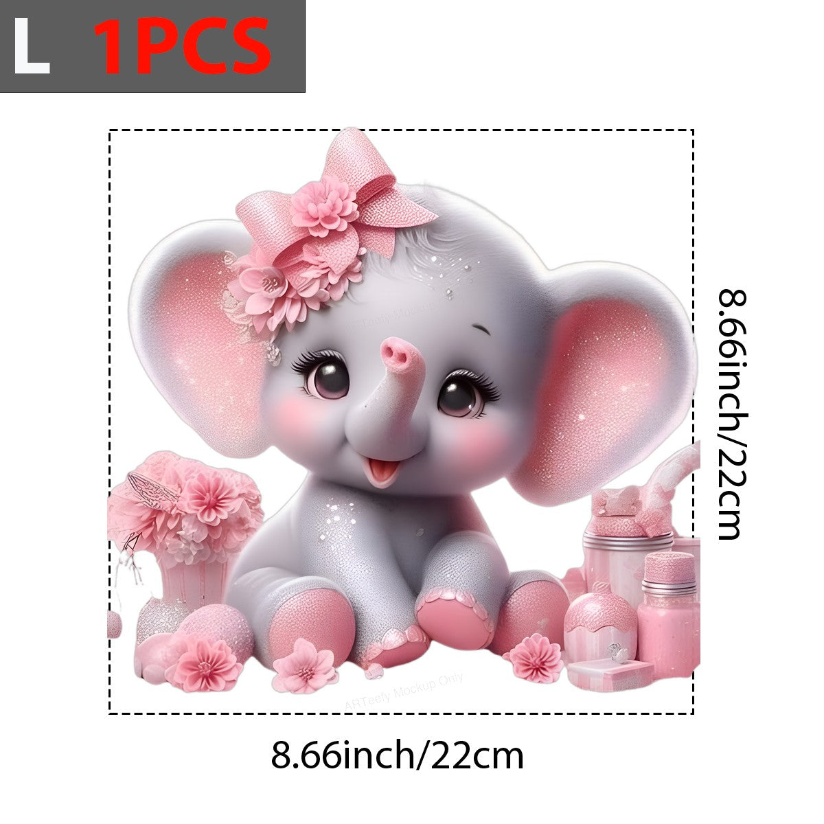 DTF Heat Transfer Iron On Sticker Iron On Transfers for T Shirts Cute Pink Elephant with Bows Flowers Perfect for Baby Shower Gifts Local Warehouse - 7
