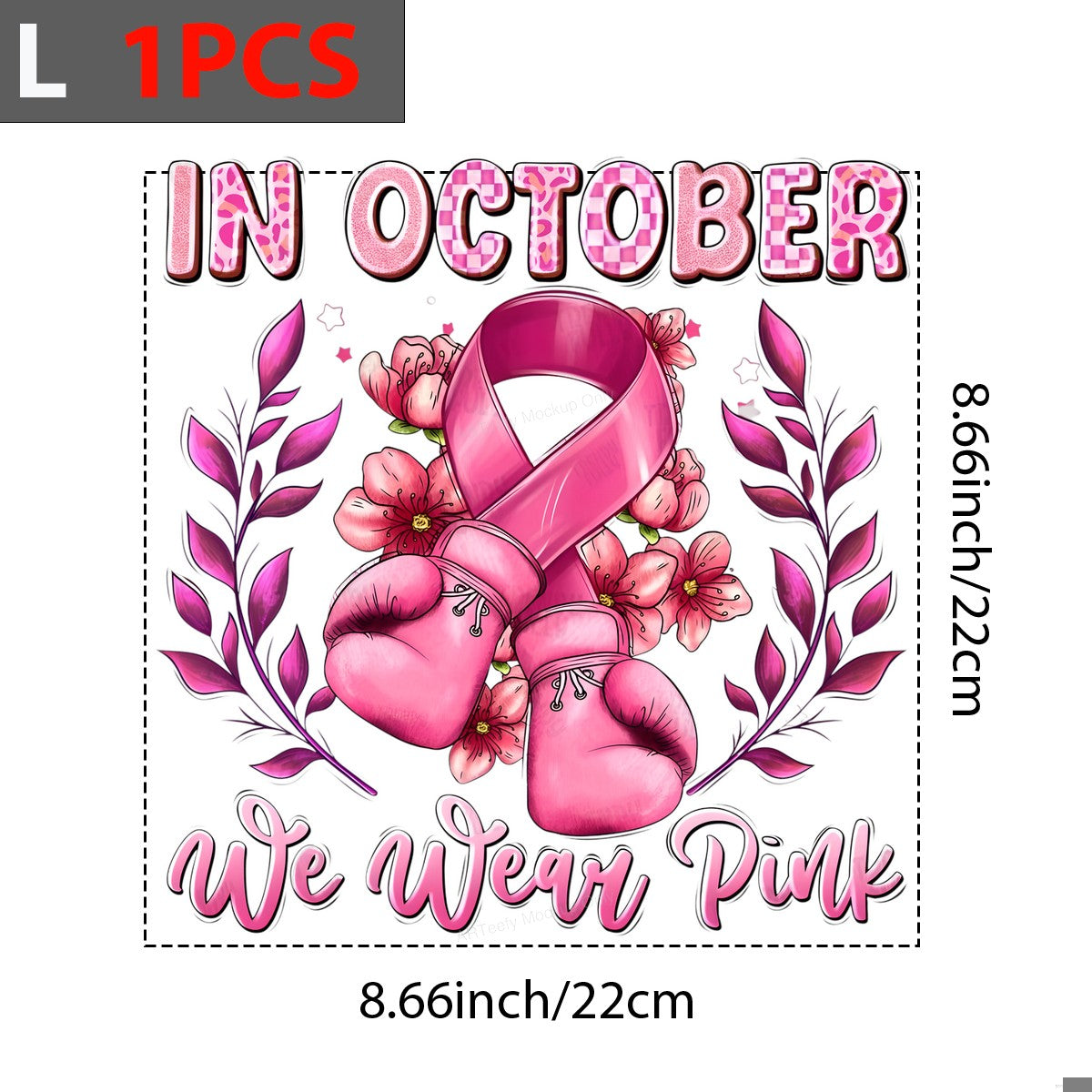 DTF Heat Transfer Iron On Sticker Iron On Heat Transfers Pink Ribbon Boxing Gloves Floral Design Breast Cancer Awareness Items Local Warehouse - 7