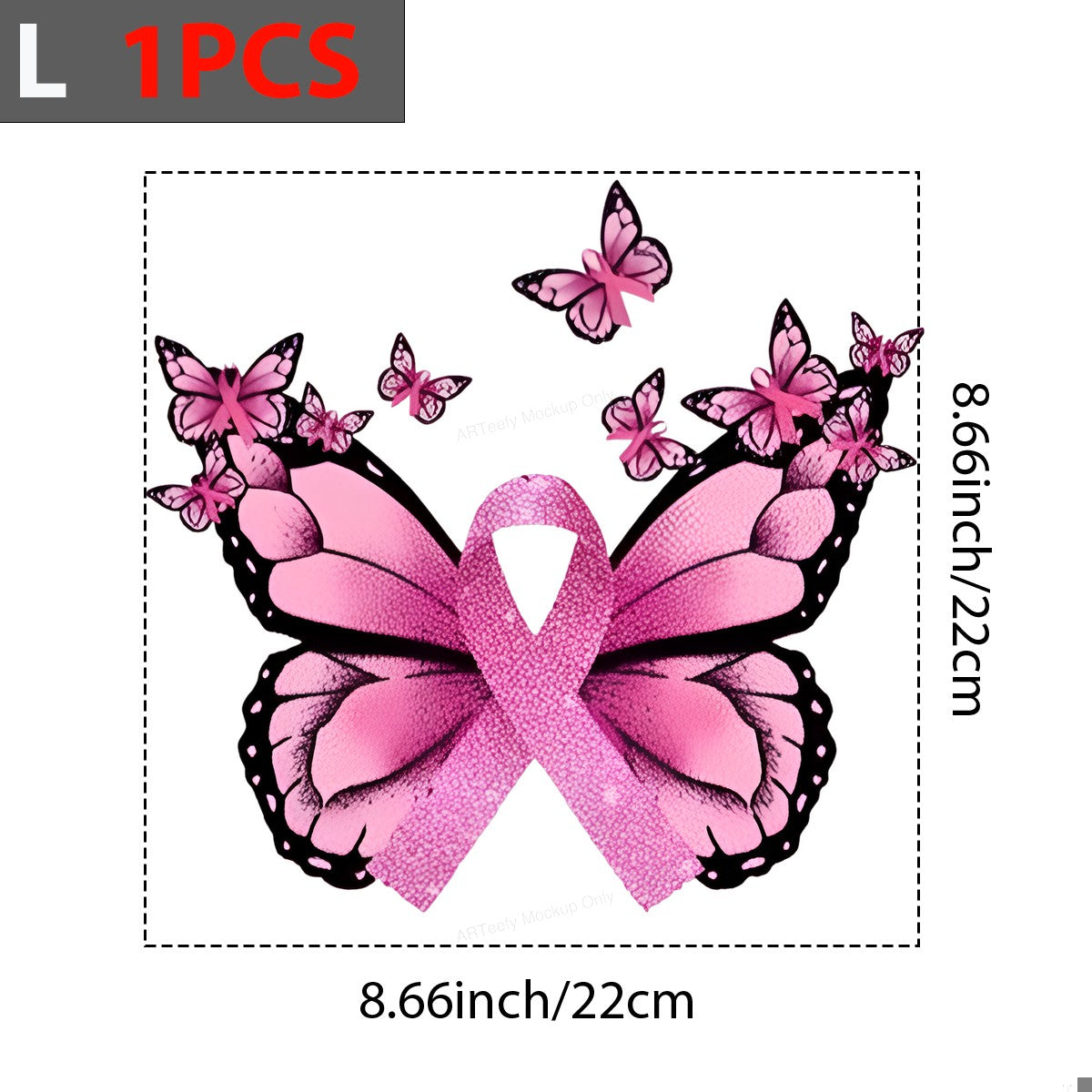 DTF Heat Transfer Iron On Sticker DTF Transfers Ready to Press Pink Butterfly Ribbon Design for Breast Cancer Awareness Items T Shirts Hoodies Clearance - 7