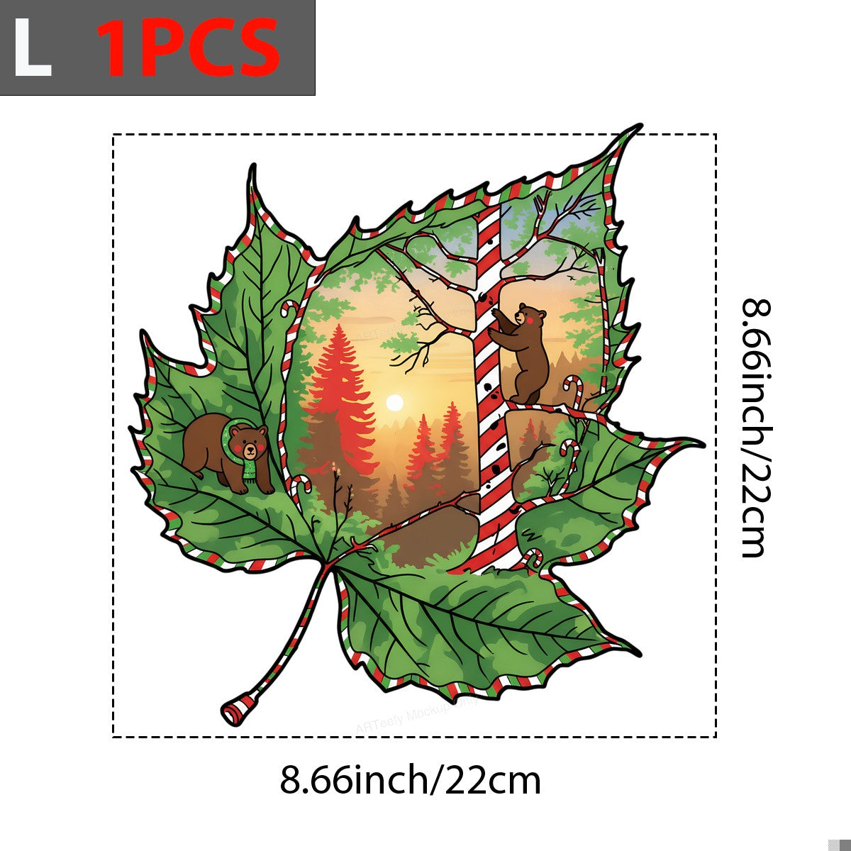 DTF Heat Transfer Iron On Sticker Heat Transfer Designs Ready to Press Festive Forest Bears on Candy Cane Striped Leaves for Christmas Apparel Decor Local Warehouse - 7