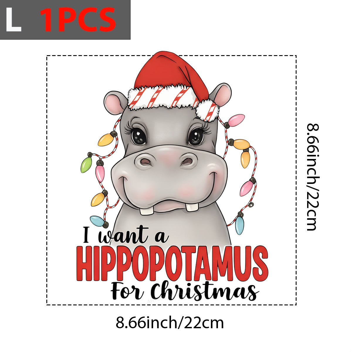 DTF Heat Transfer Iron On Sticker Iron On Transfers for T Shirts Christmas Hippopotamus Design with Santa Hat Lights for Holiday Apparel Gifts Clearance - 7
